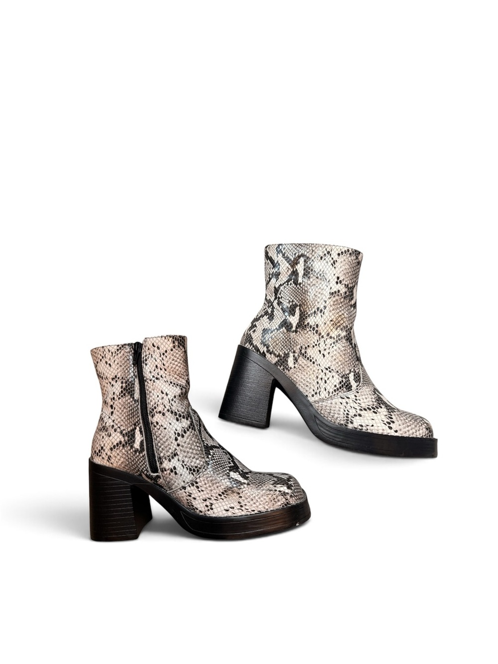 Snake-Print Platform Ankle Boots - Neutral